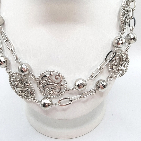 Jules B | Filigree Medallions Disco Balls Silvertone Necklace - Picture 6 of 9